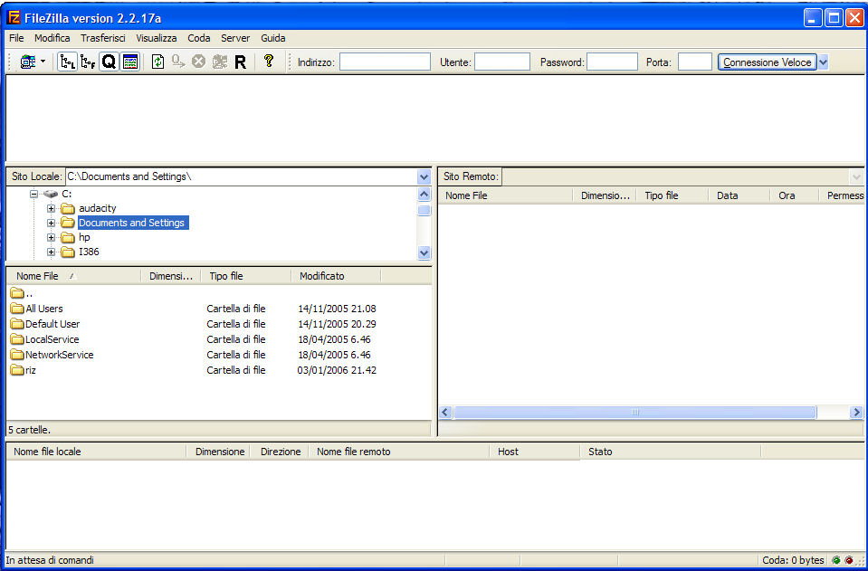 interfaccia di filezilla